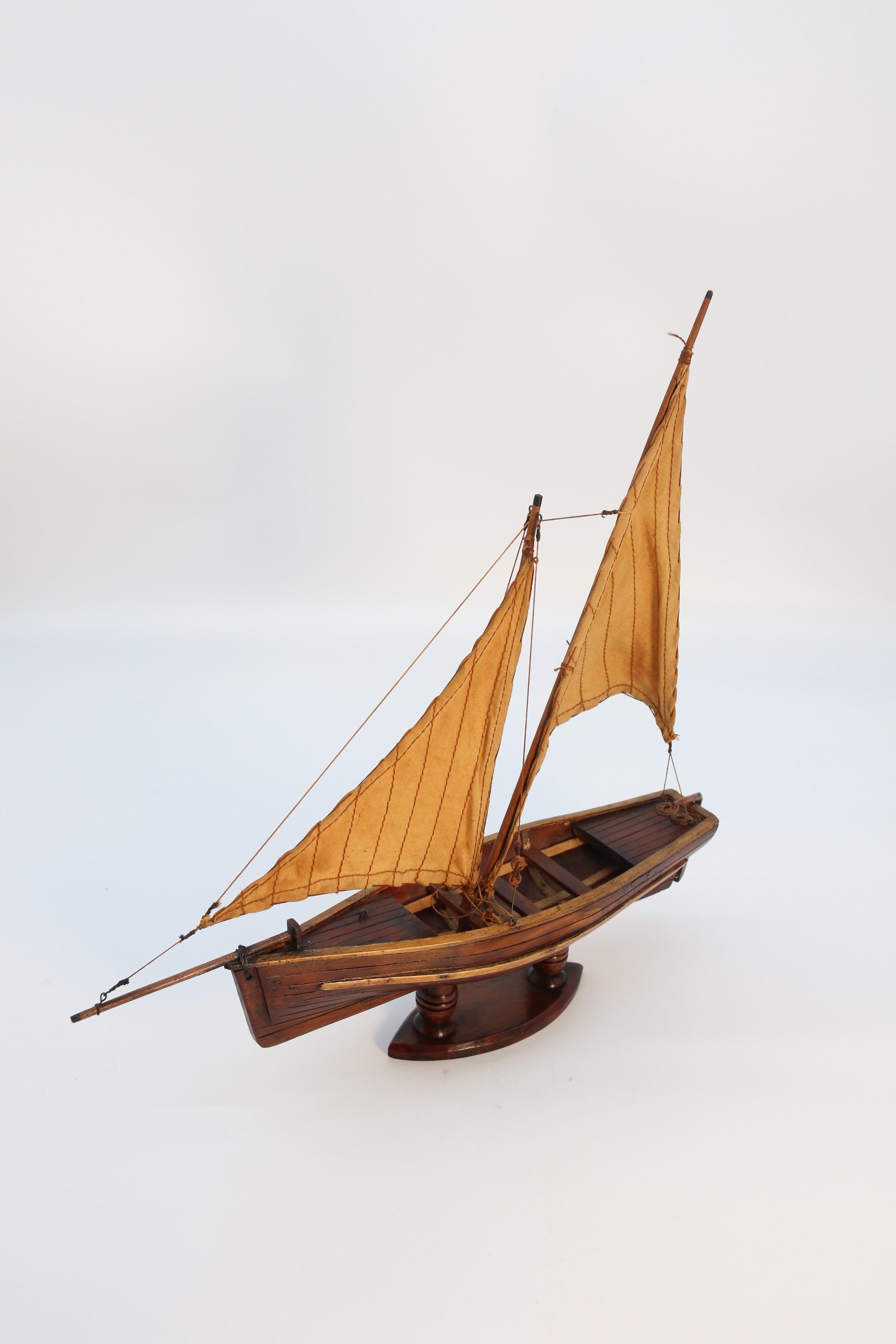English handmade yew wood model of 19th century sailing boat, circa 1900 3
