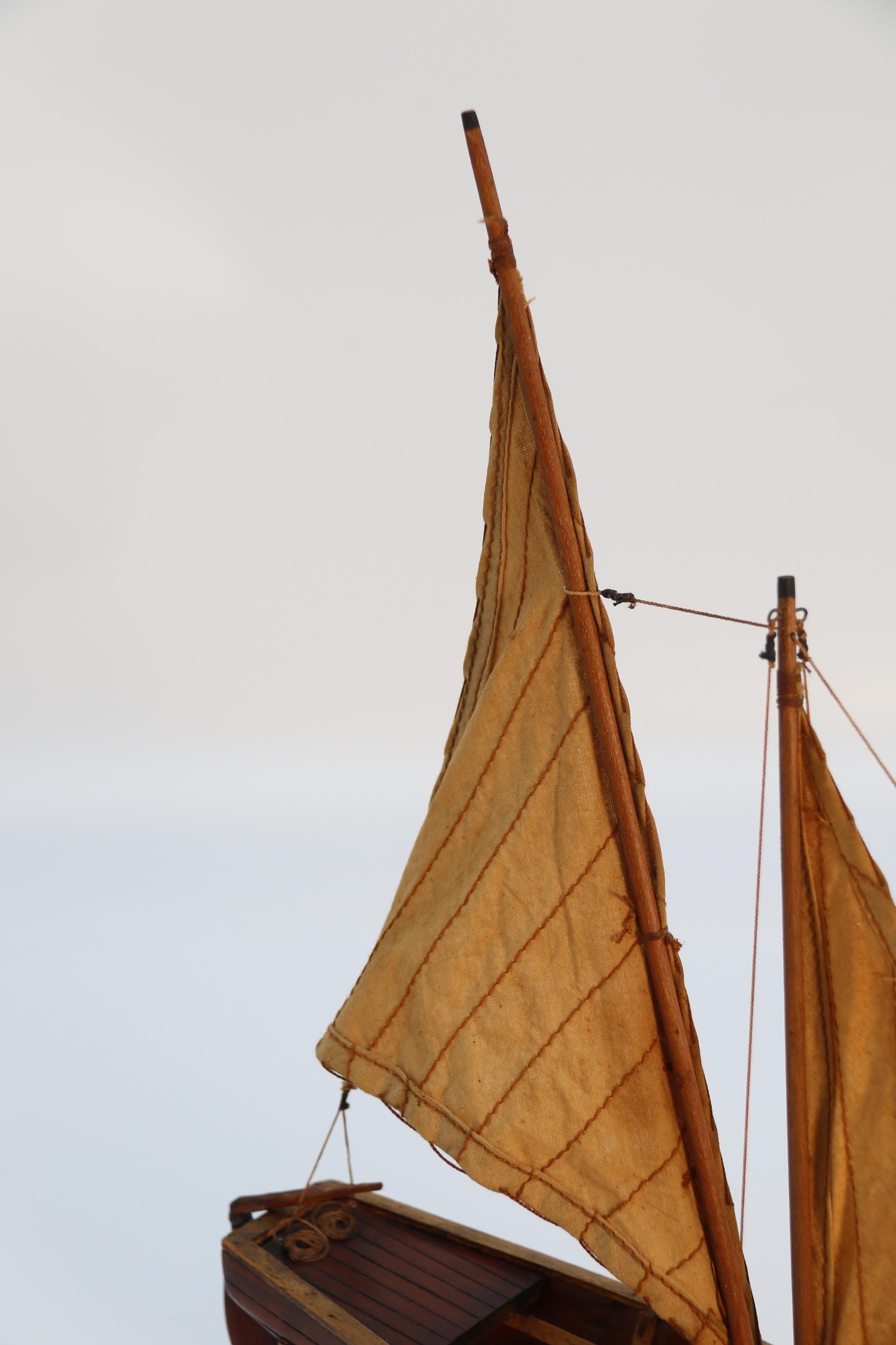 English handmade yew wood model of 19th century sailing boat, circa 1900 5