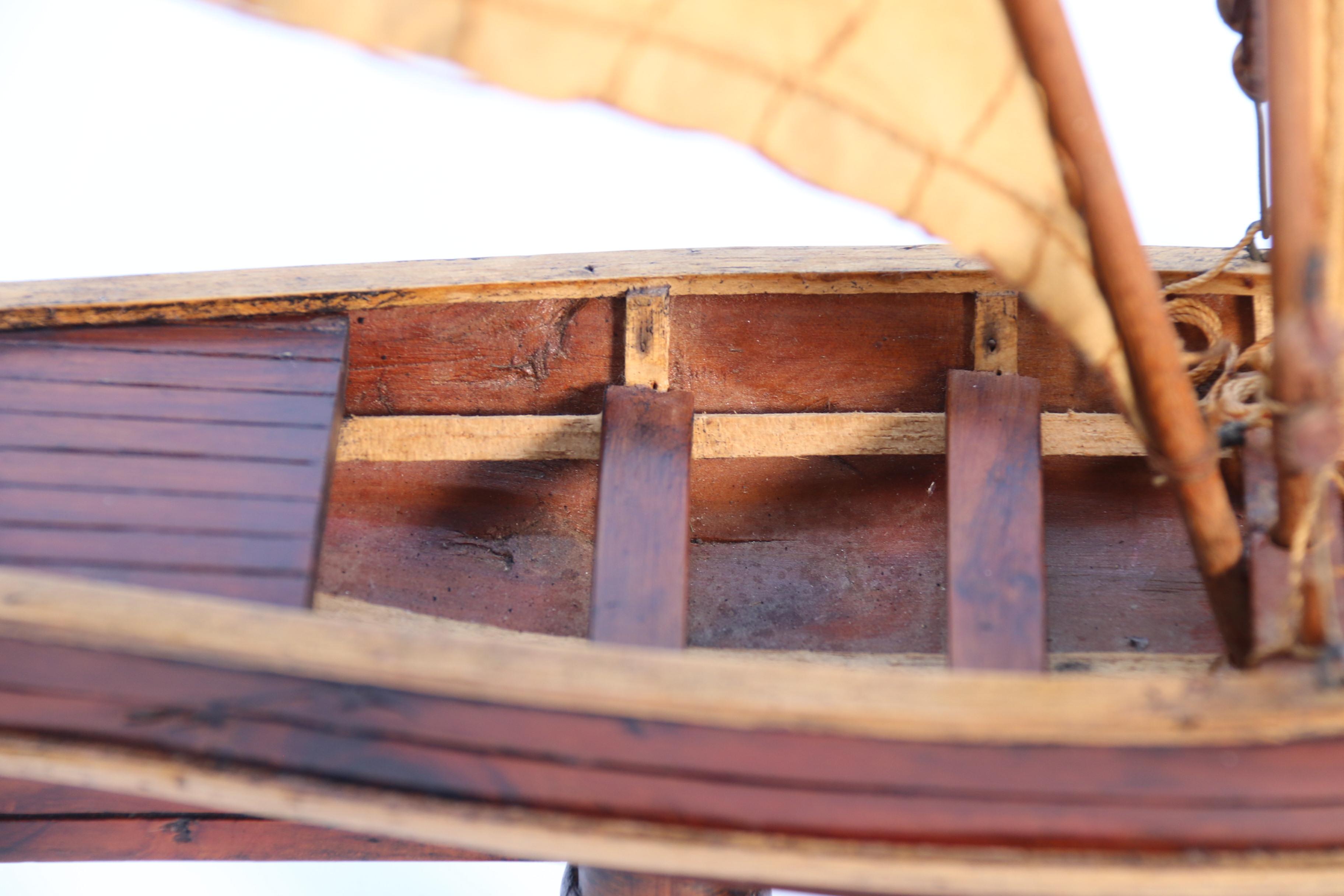 English handmade yew wood model of 19th century sailing boat, circa 1900 7