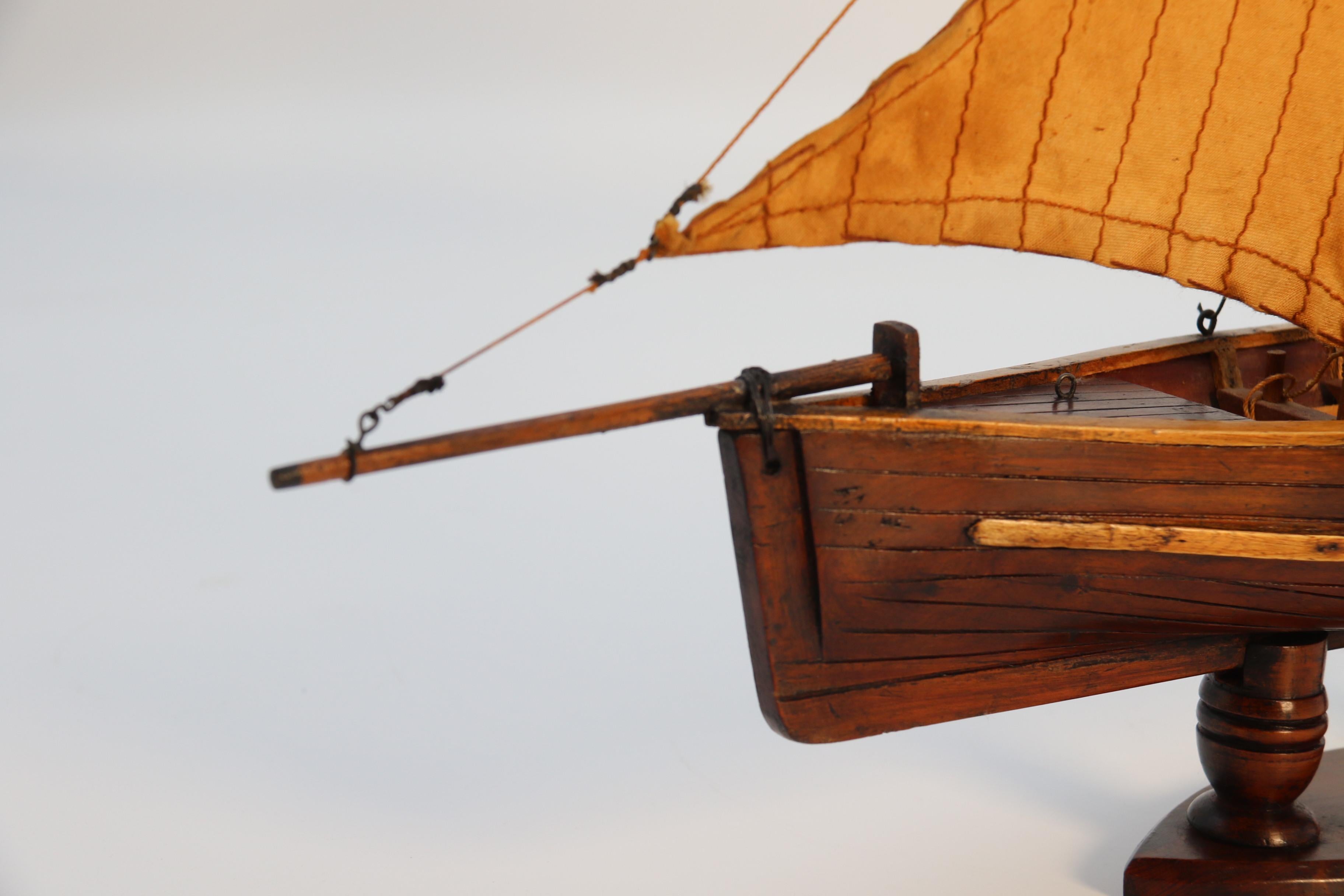 English handmade yew wood model of 19th century sailing boat, circa 1900 13
