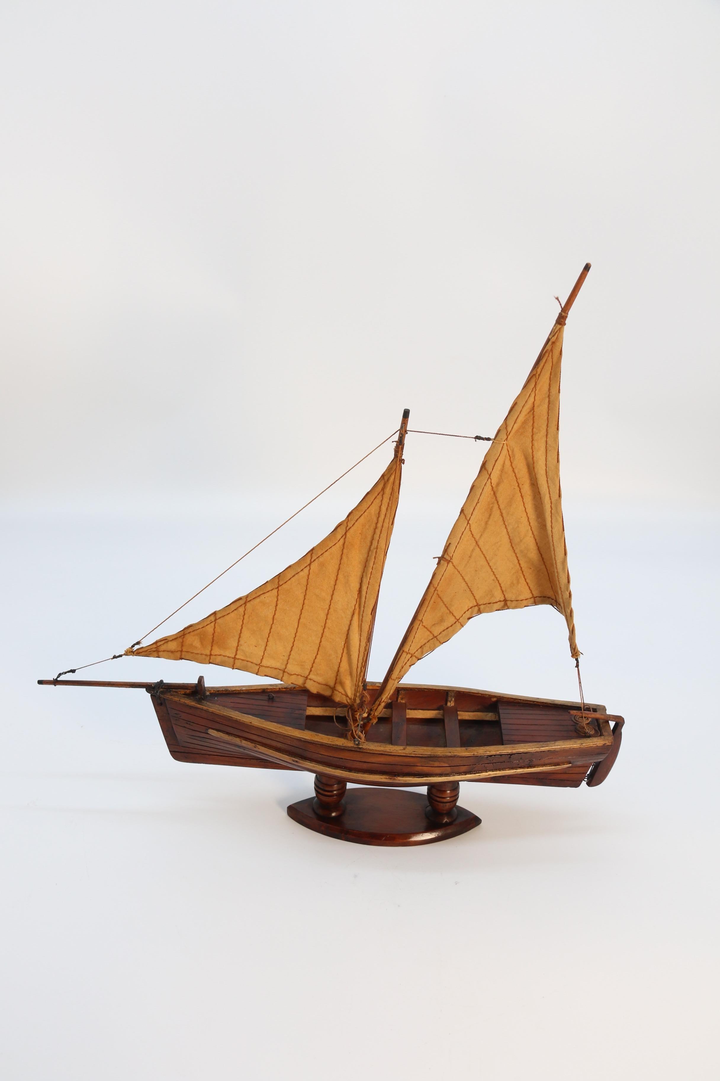English handmade yew wood model of 19th century sailing boat, circa 1900 2