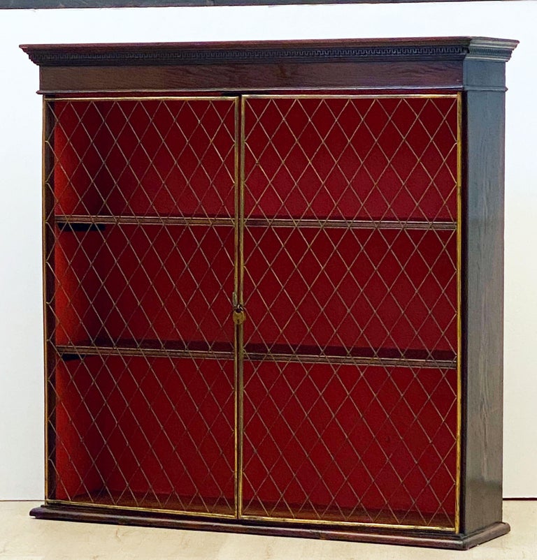 English Hanging or Standing Bookcase or Shelves of Oak with Brass