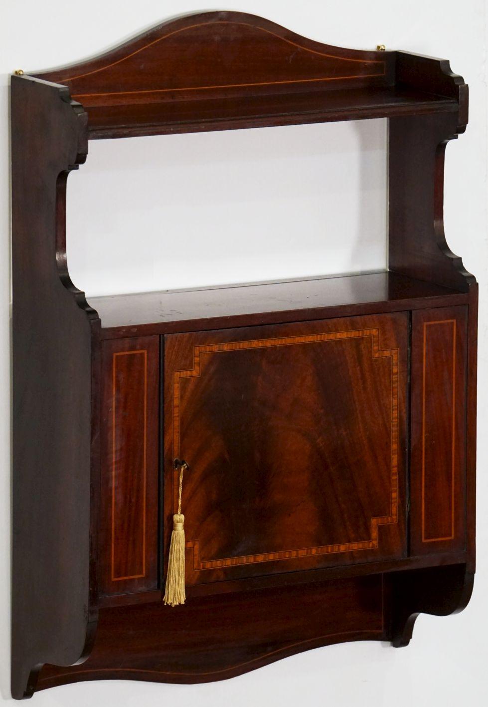 Inlay English Hanging Shelf or Curio Cabinet of Inlaid Mahogany