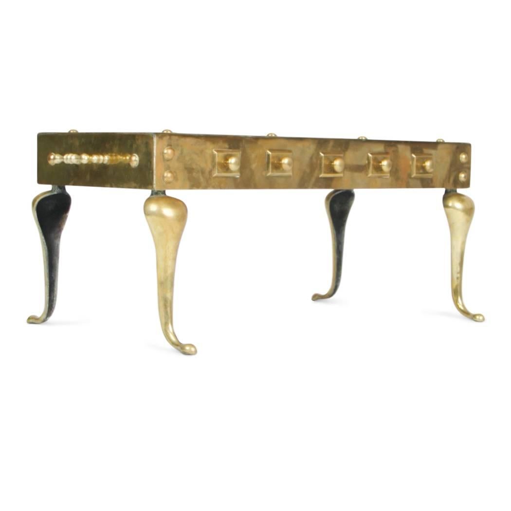 Queen Anne English Heavy Solid Brass Footman Bench or Coffee Table, circa 1890
