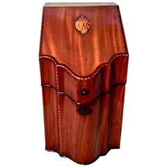 English Hepplewhite Inlaid Mahogany Serpentine Slant Lid Cutlery Box