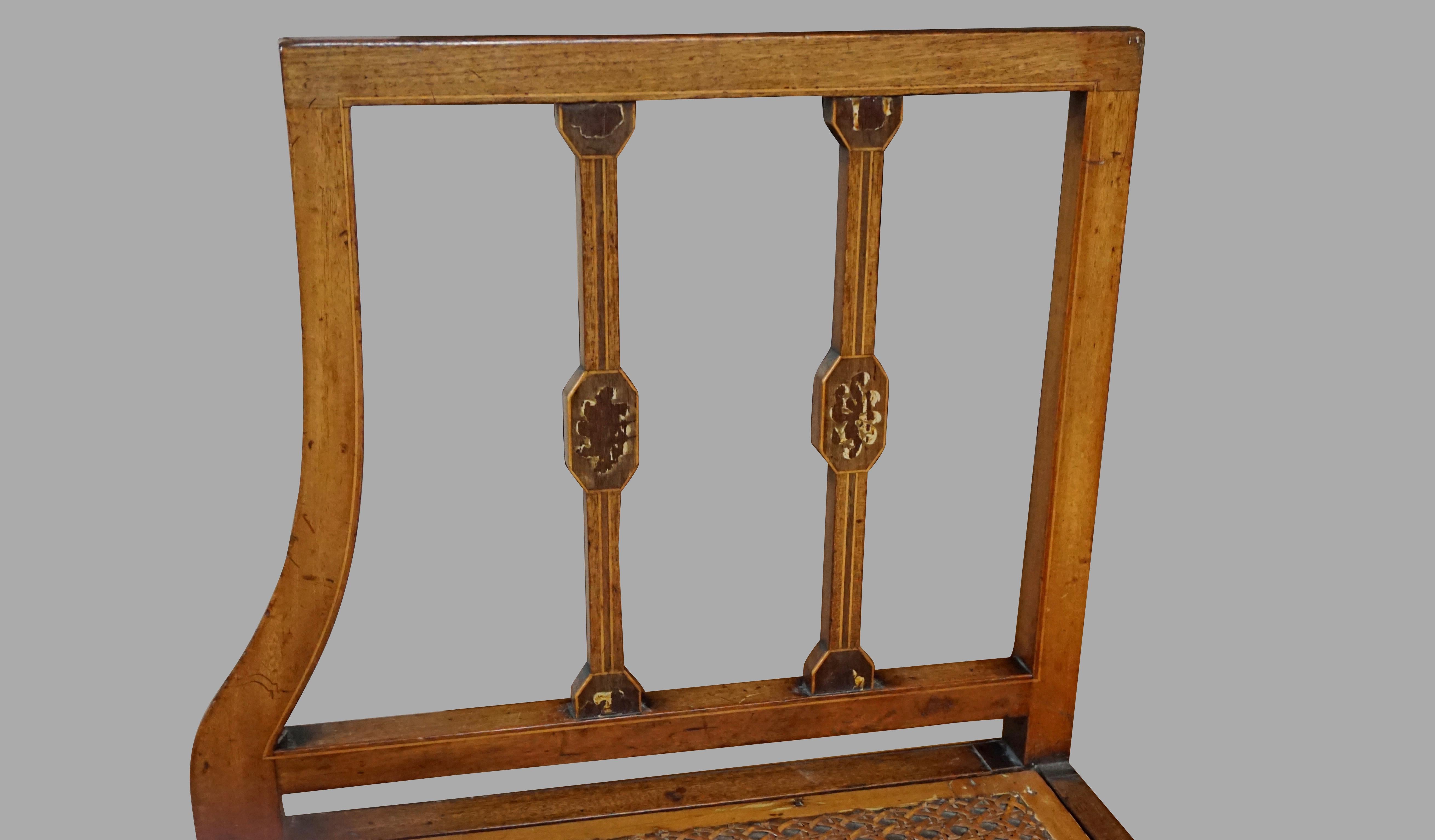 Early 19th Century English Hepplewhite Inlaid Mahogany Window Seat with Caned Seat