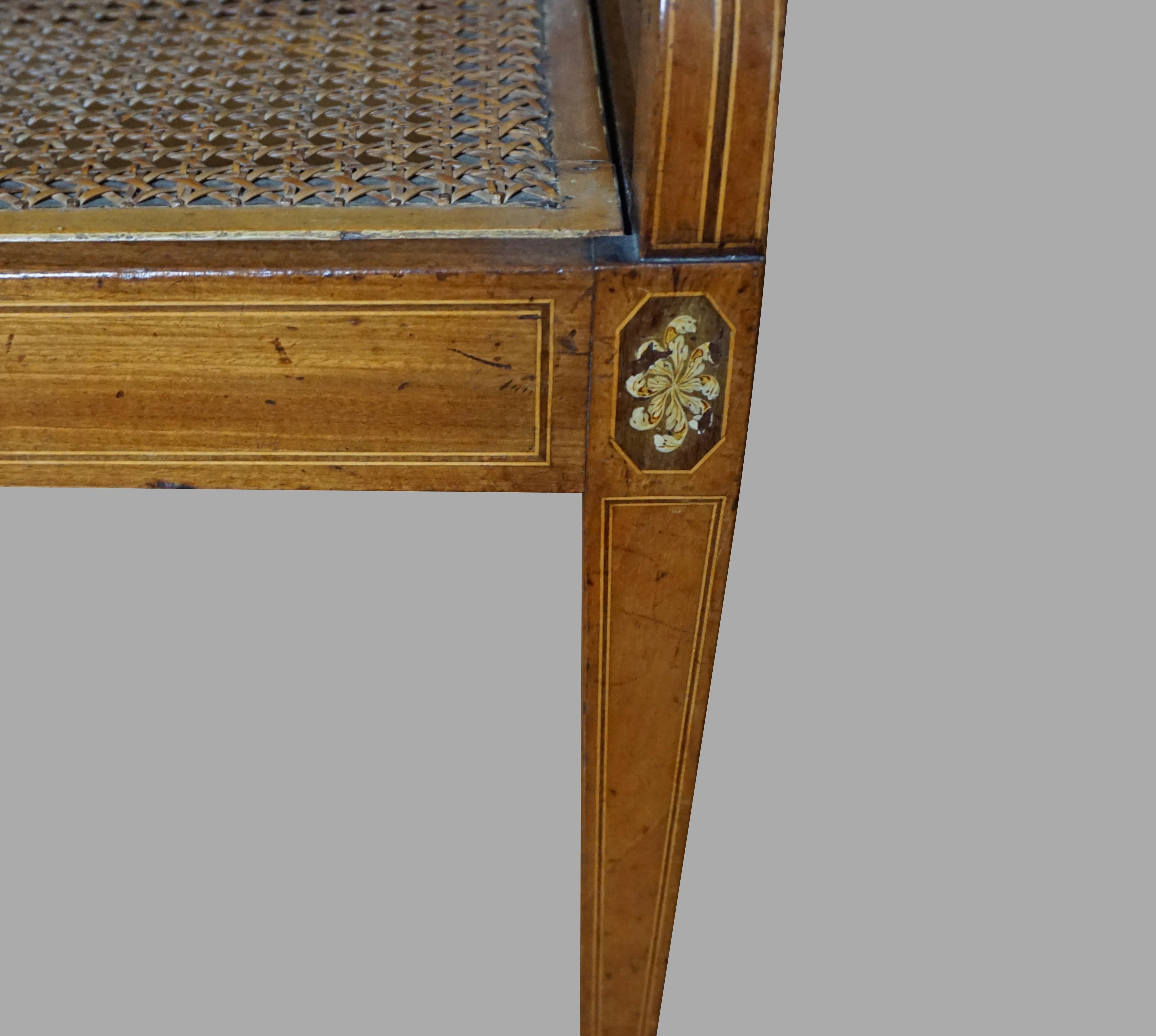 Boxwood English Hepplewhite Inlaid Mahogany Window Seat with Caned Seat