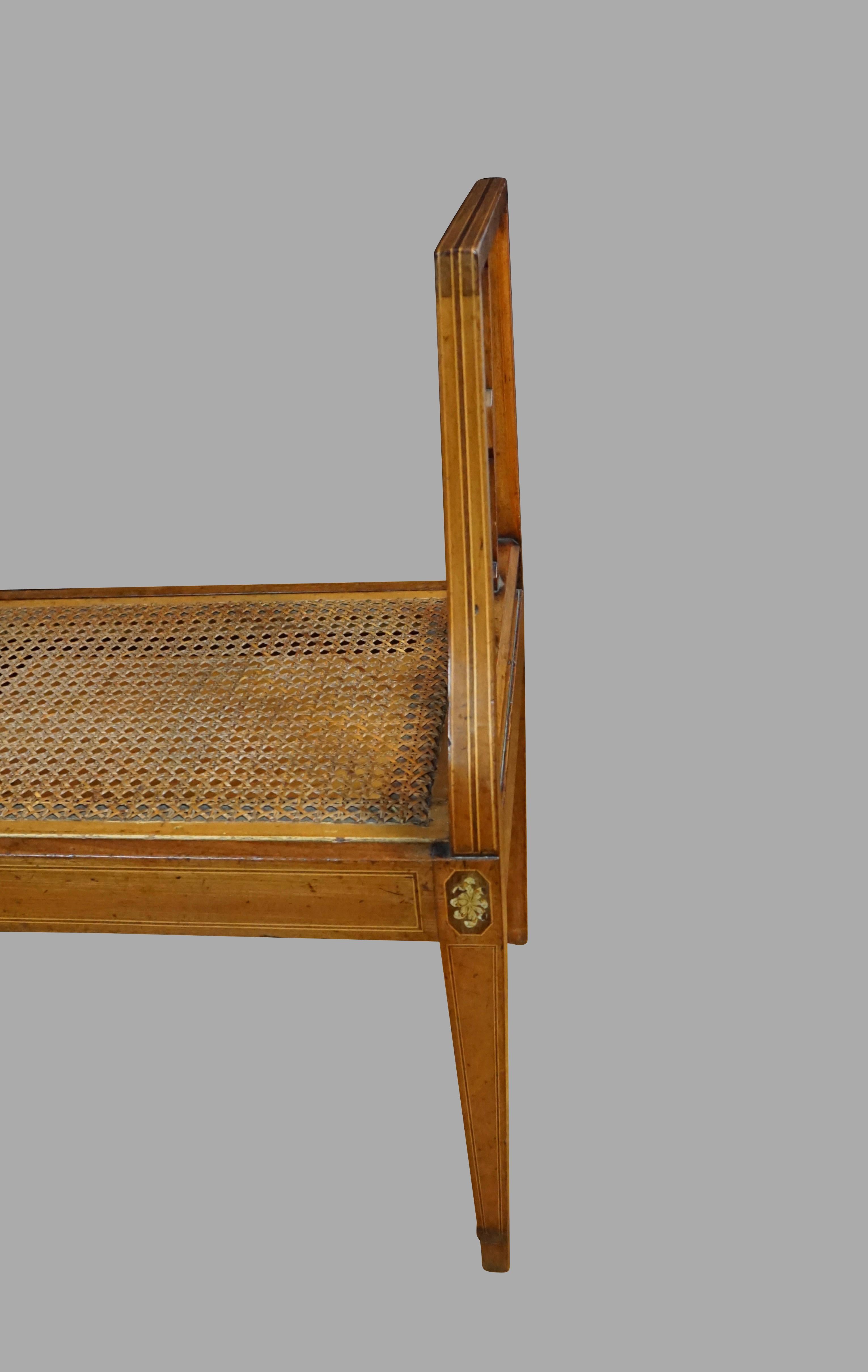 English Hepplewhite Inlaid Mahogany Window Seat with Caned Seat 1