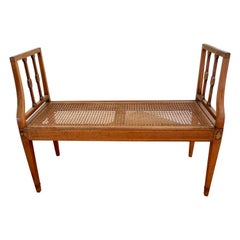 Antique English Hepplewhite Inlaid Mahogany Window Seat with Caned Seat