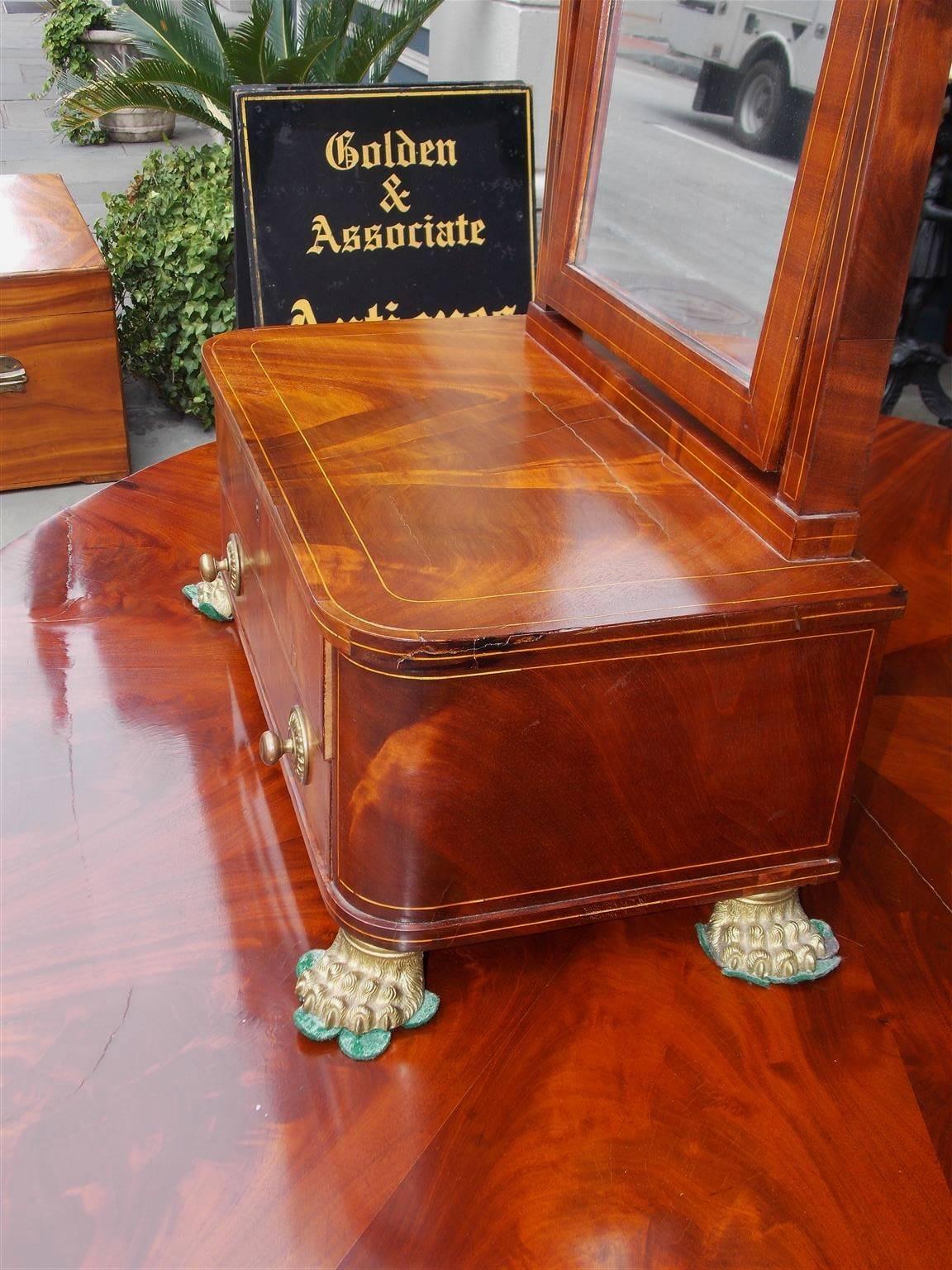 Late 18th Century English Hepplewhite Inlaid Shaving Stand with Gilt Lions Paw Feet , Circa 1790 For Sale