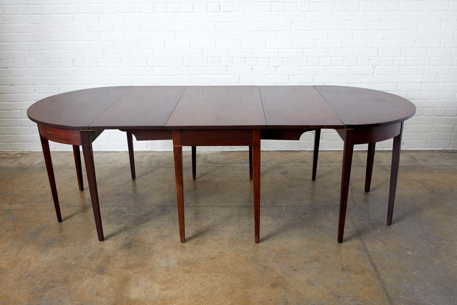 Hand-Crafted English Hepplewhite Mahogany Dining Table with Demilunes