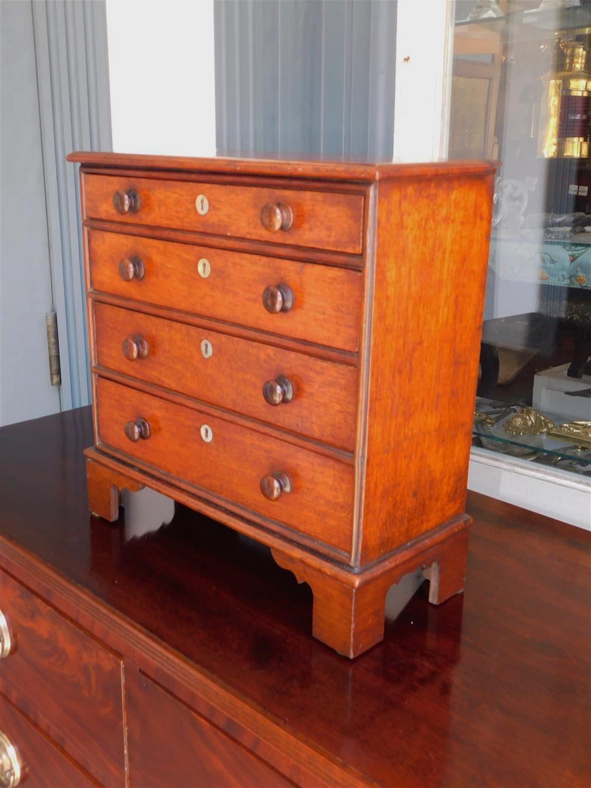 Hand-Carved English Hepplewhite Mahogany Miniature Graduated Chest of Drawers, Circa 1780