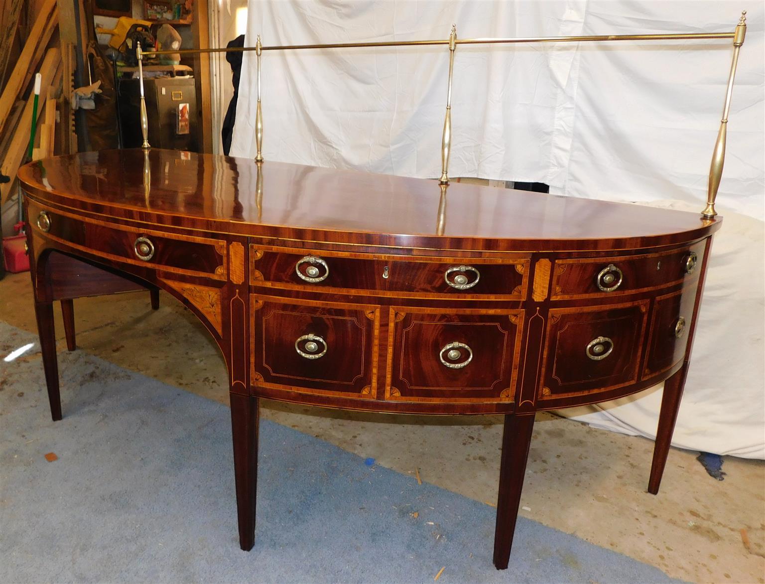 English Hepplewhite Mahogany Patera Inlaid Sideboard with Brass Gallery, C. 1770 For Sale 6