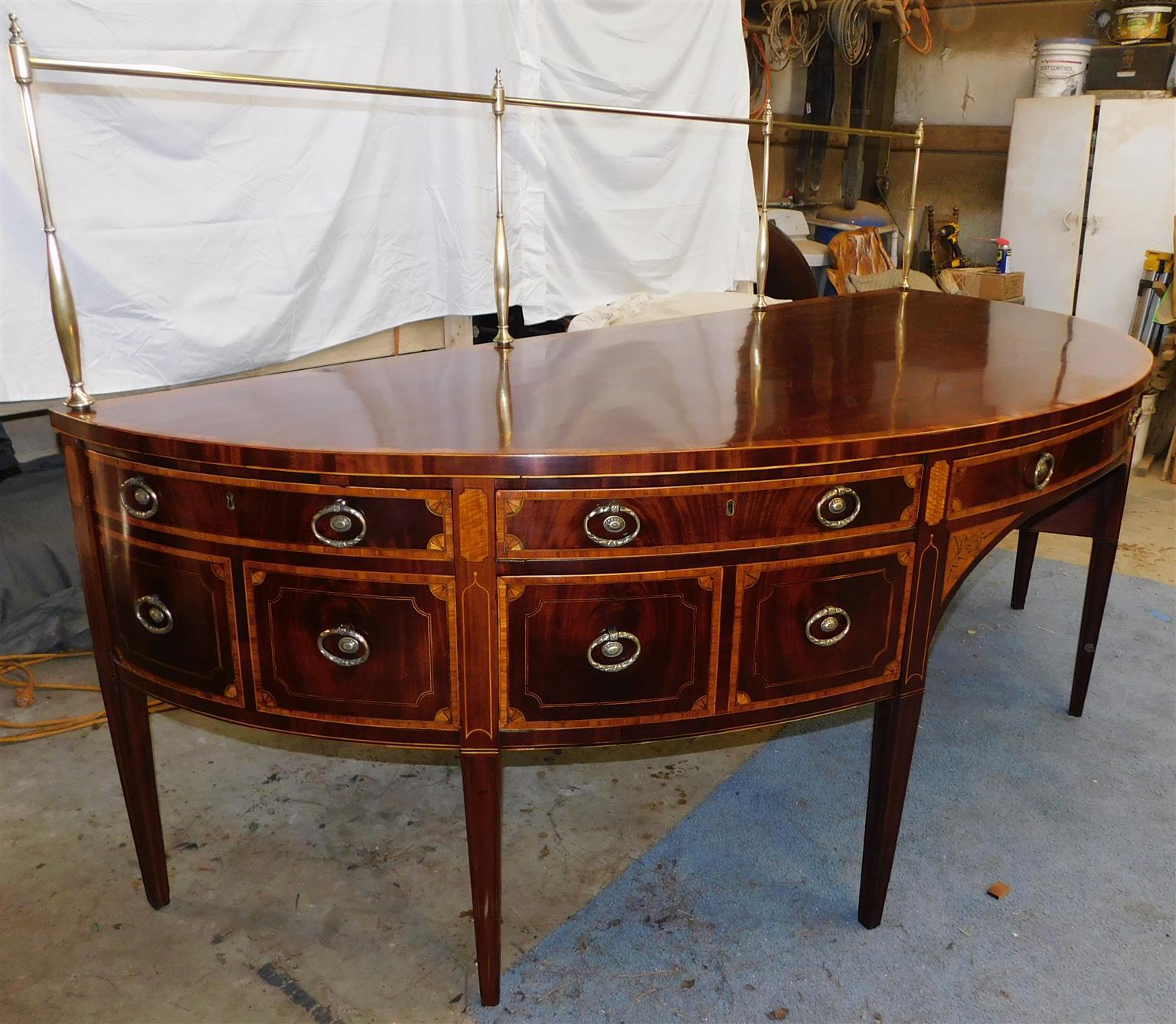 English Hepplewhite Mahogany Patera Inlaid Sideboard with Brass Gallery, C. 1770 For Sale 2