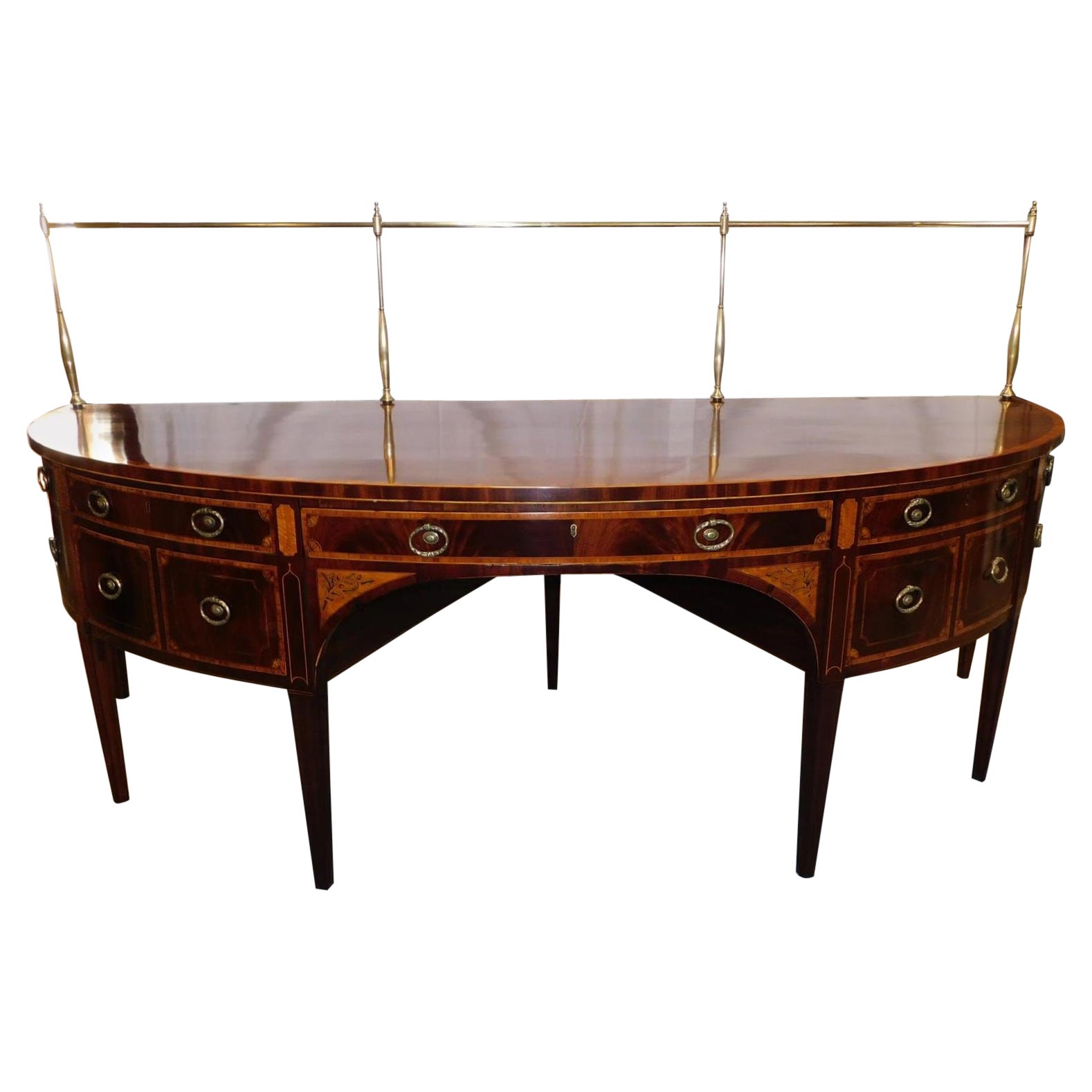 English Hepplewhite Mahogany Patera Inlaid Sideboard with Brass Gallery, C. 1770