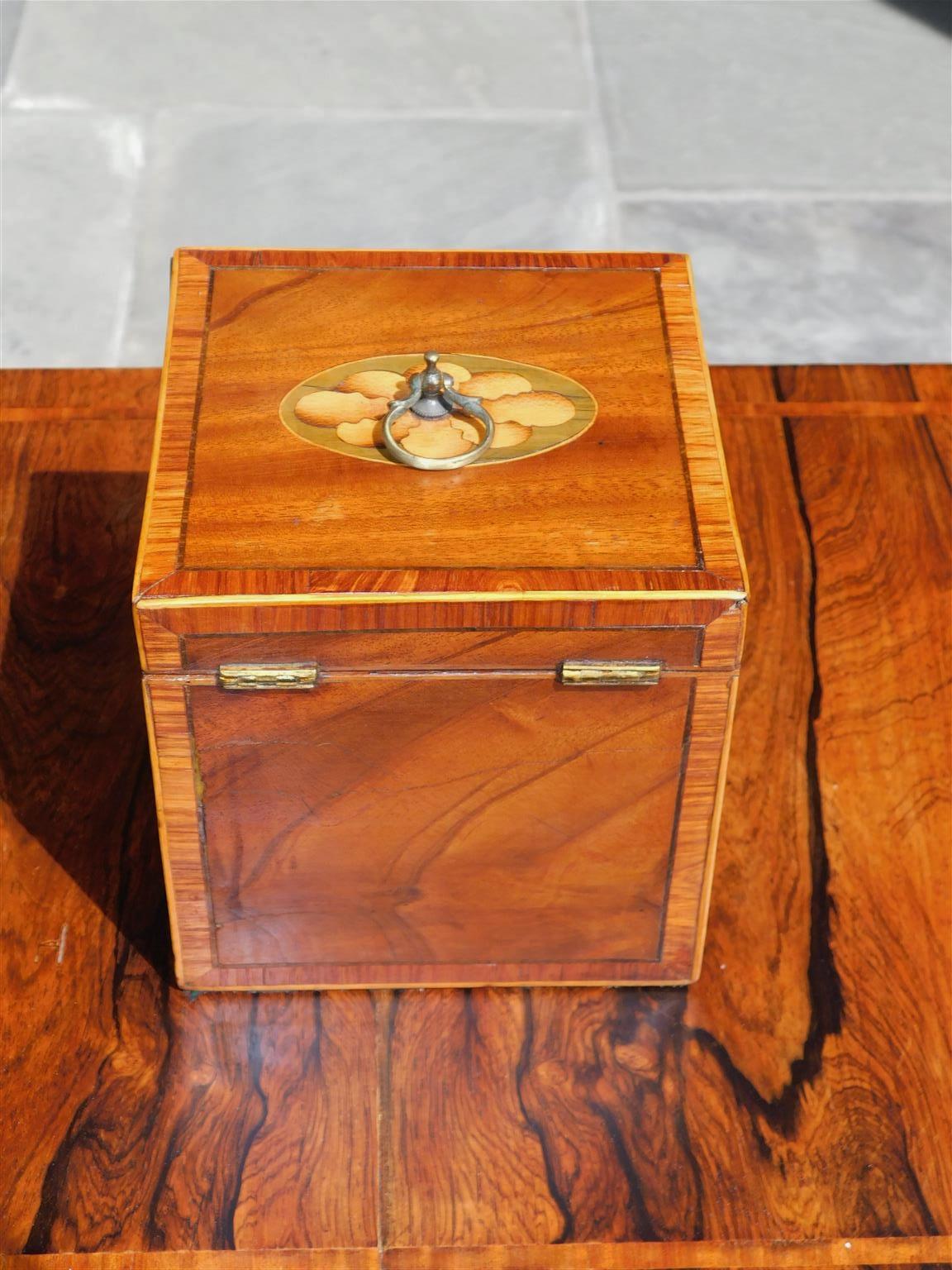 English Hepplewhite Mahogany Satinwood Patera Inlaid Hinged Tea Caddy, C. 1780 2