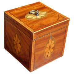 English Hepplewhite Mahogany Satinwood Patera Inlaid Hinged Tea Caddy, C. 1780
