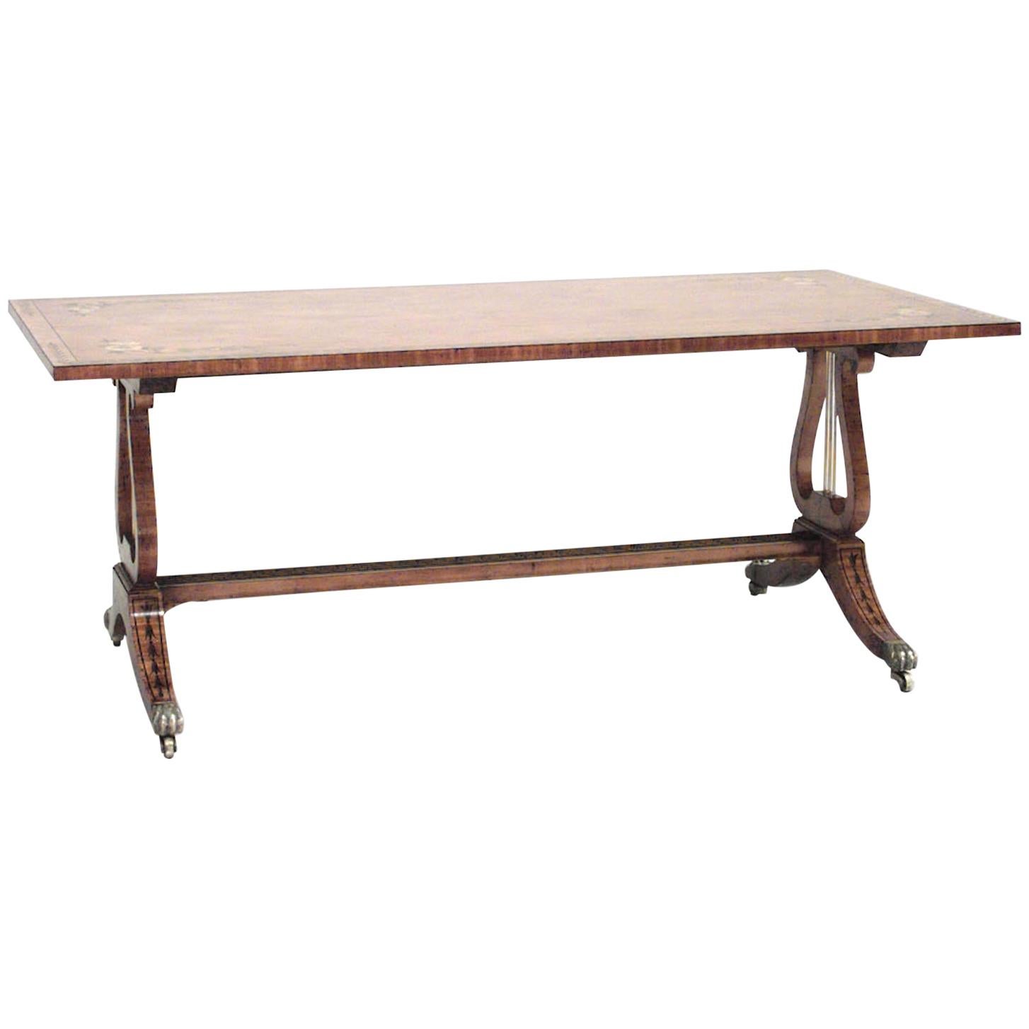English Hepplewhite Style Satinwood Lyre Base Coffee Table For Sale