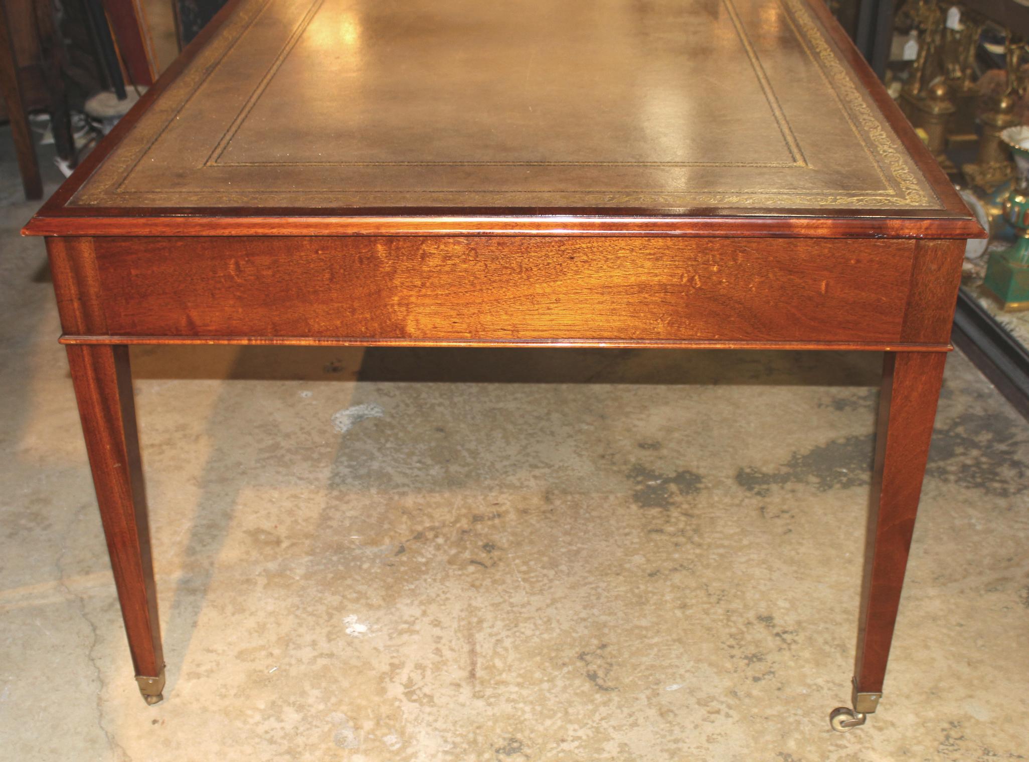 English Hepplewhite Style Leather Top Mahogany Partners Desk by William Tillman 2