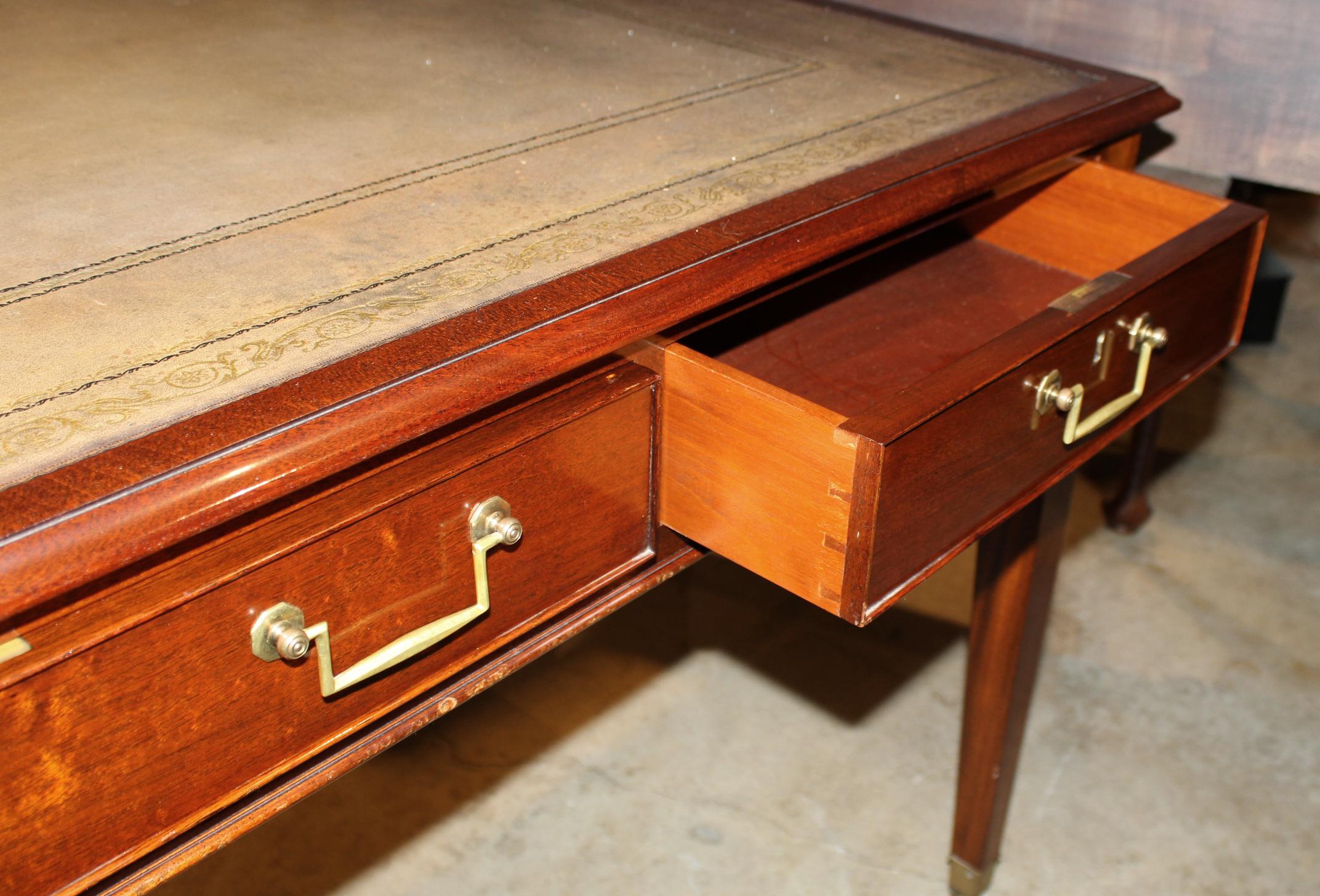 English Hepplewhite Style Leather Top Mahogany Partners Desk by William Tillman 3