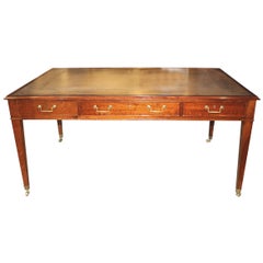 Vintage English Hepplewhite Style Leather Top Mahogany Partners Desk by William Tillman
