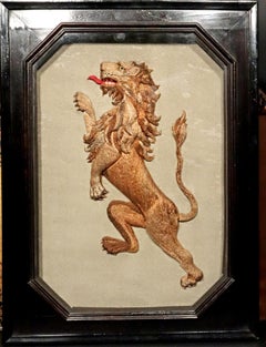 Heráldico inglés bordado en seda Cuadro de un león rampante,  Alrededor de 1830