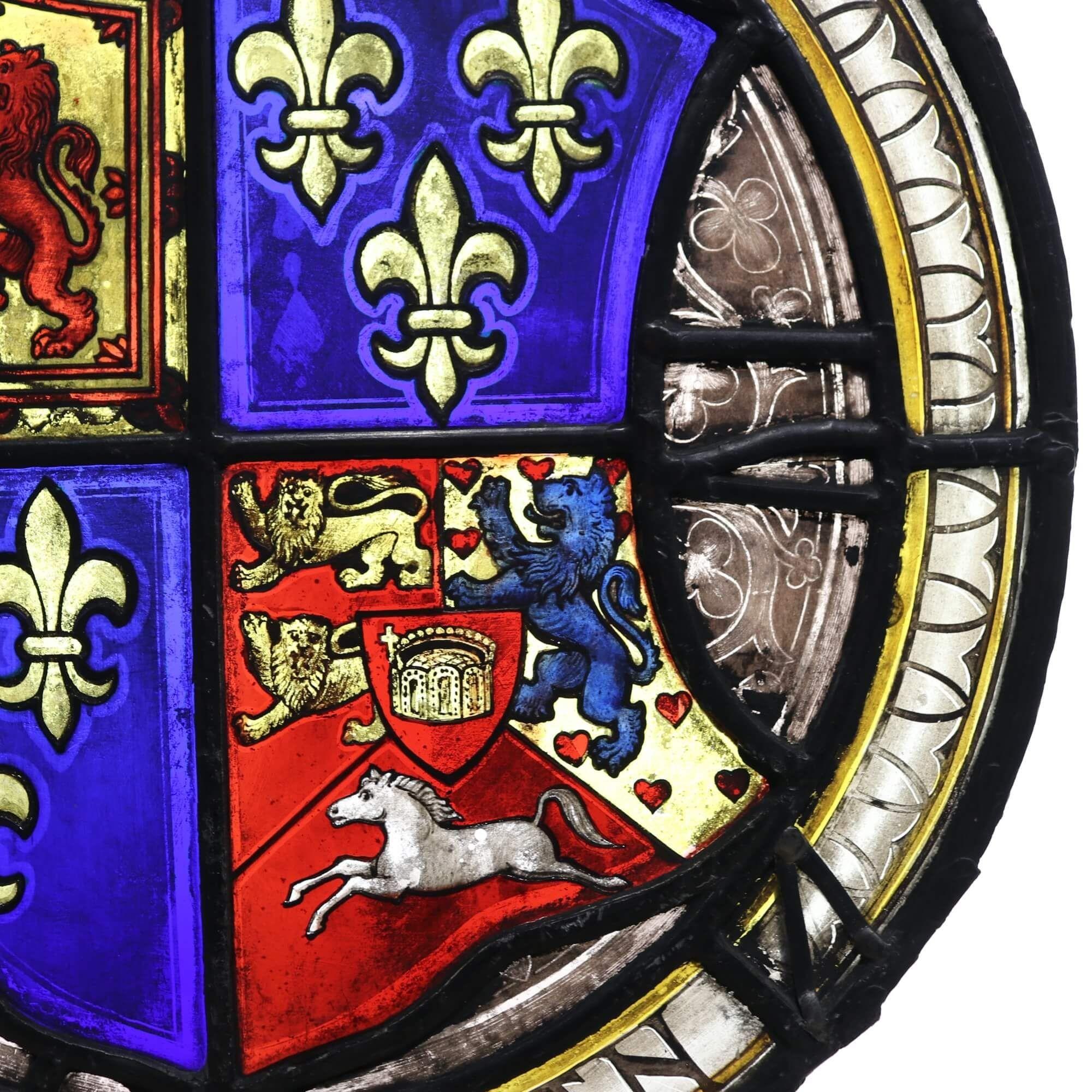 Jacobean English Heraldic Leaded Glass Hanoverian Coat of Arms
