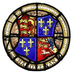 English Heraldic Leaded Glass Hanoverian Coat of Arms