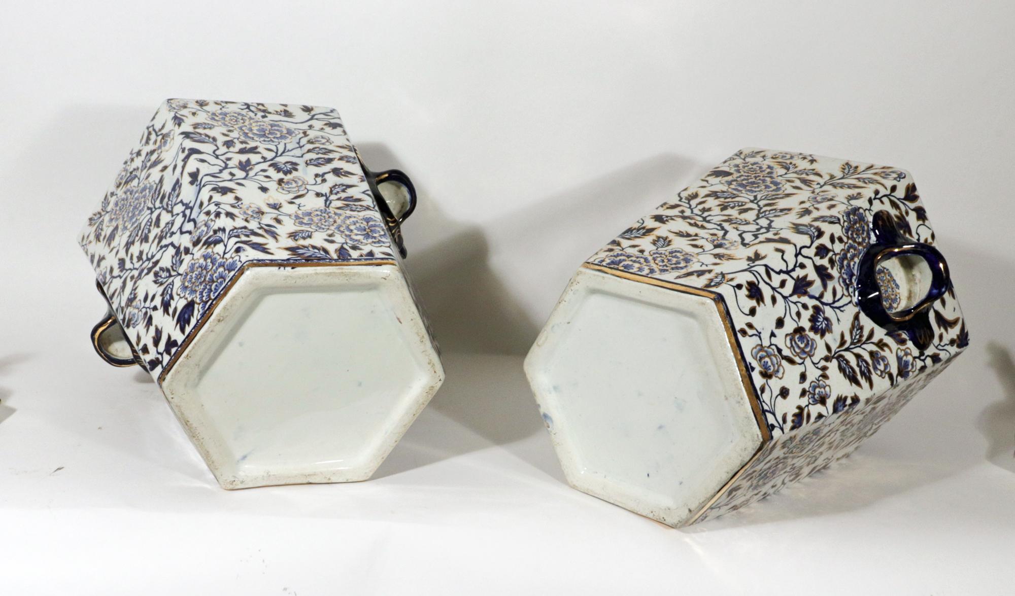 Vases et couvercles hexagonaux anglais en pierre de fer  Mason's Ironstone ou Ashworth en vente 8