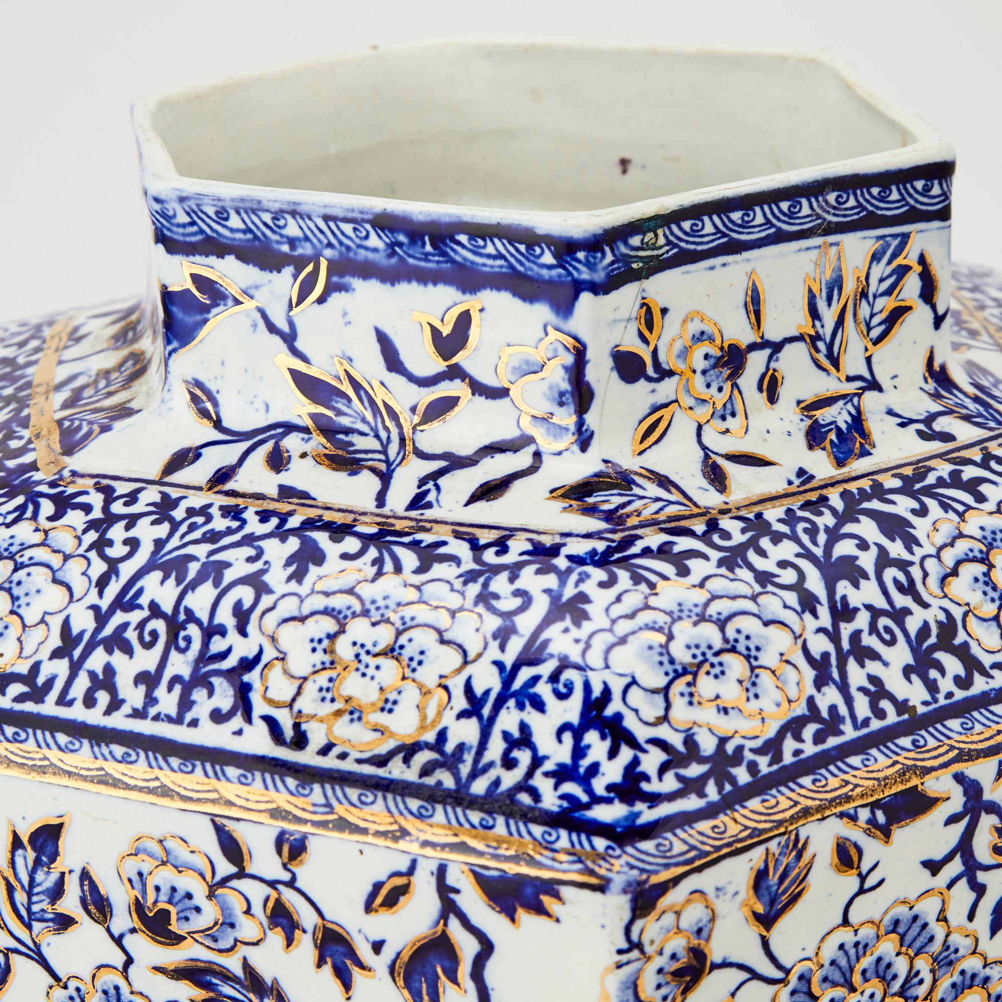Vases et couvercles hexagonaux anglais en pierre de fer  Mason's Ironstone ou Ashworth en vente 10