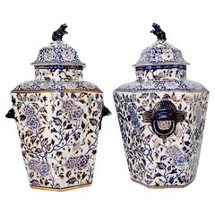 Antique English Hexagonal Ironstone Vases & Covers,  Mason's Ironstone or Ashworth