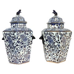 English Hexagonal Ironstone Vases & Covers,  Mason's Ironstone or Ashworth