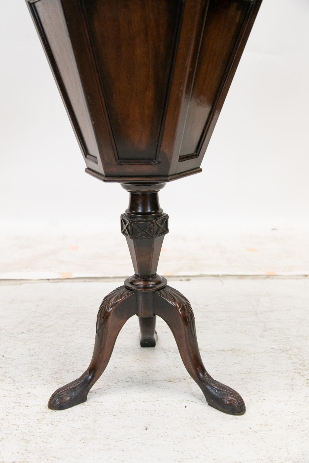Hand-Carved English Hexagonal Sewing Table For Sale