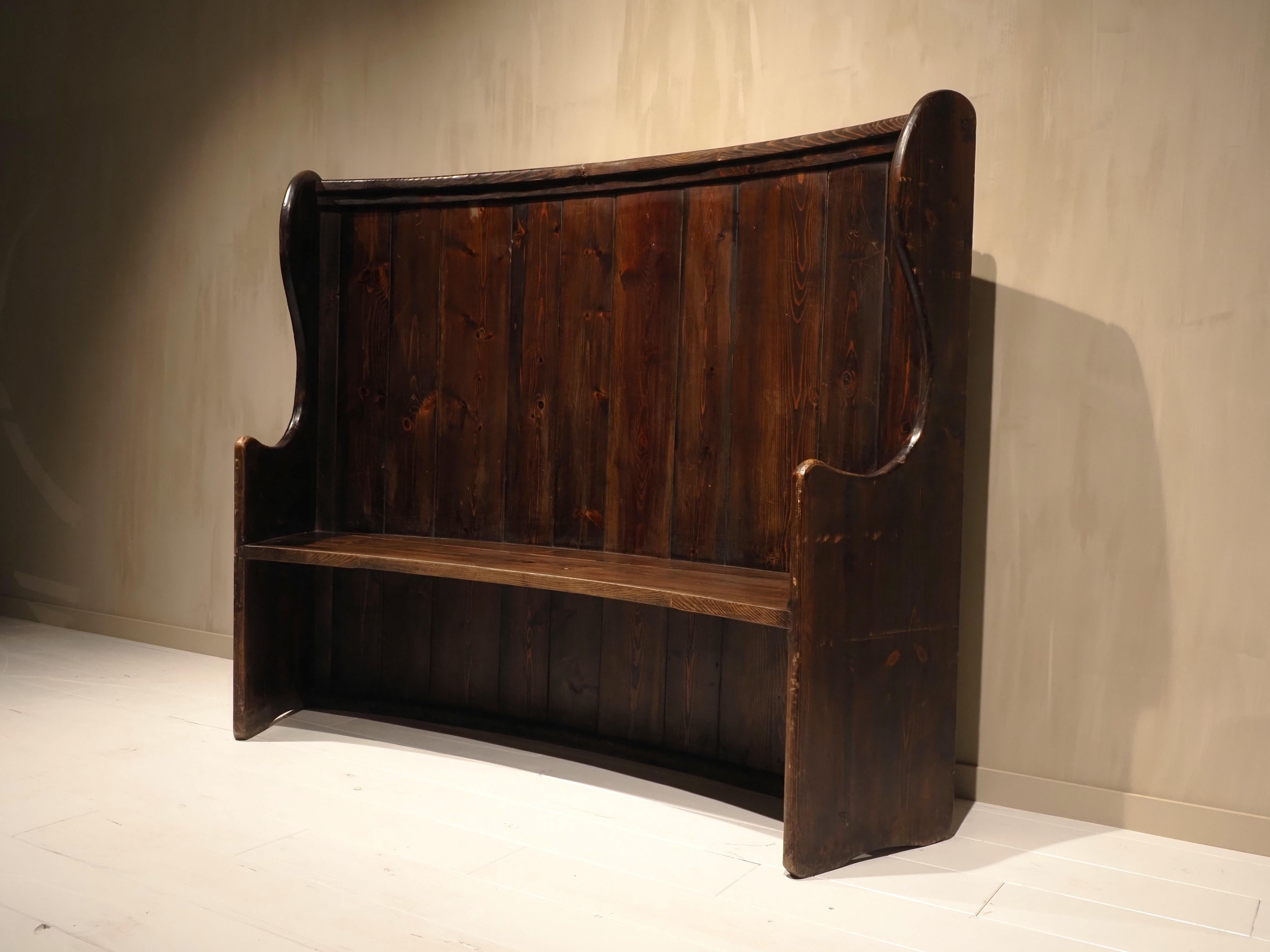 English high back curved pub settle bench 1
