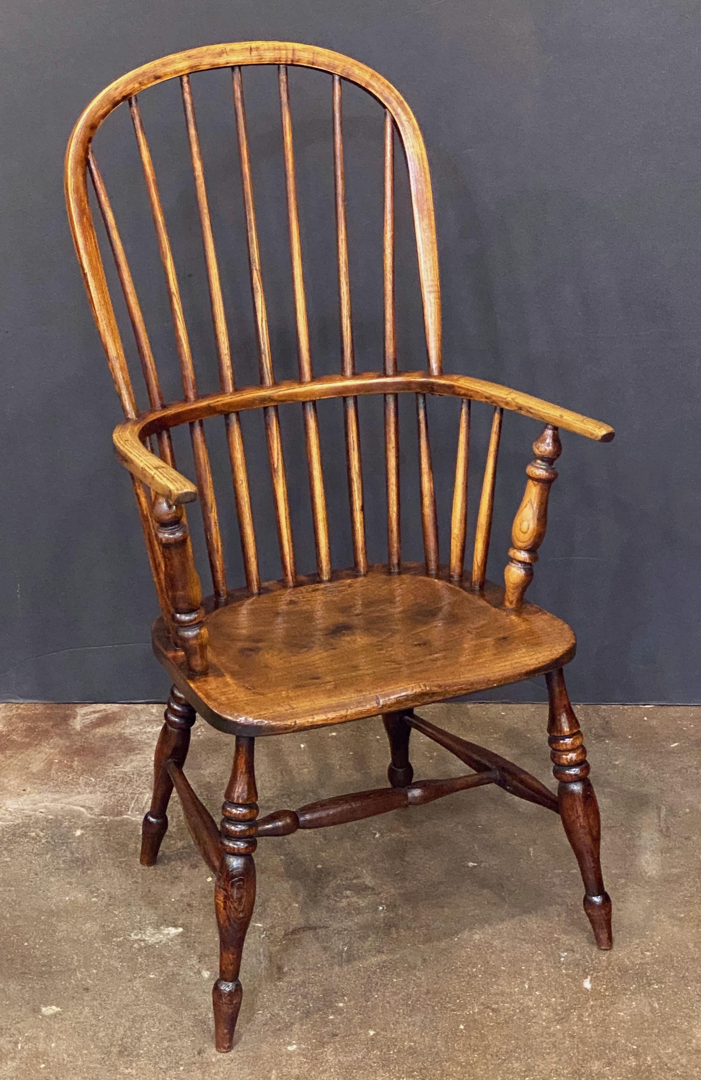 Wood English High Back Windsor Armchair of Elm from the Georgian Era For Sale