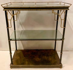 English Hollywood Regency Style Tole Faux Bamboo Mirrored Bar / Etagere/ Shelf