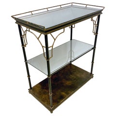 English Hollywood Regency Style Tole Faux Bamboo Mirrored Bar / Etagere/ Shelf