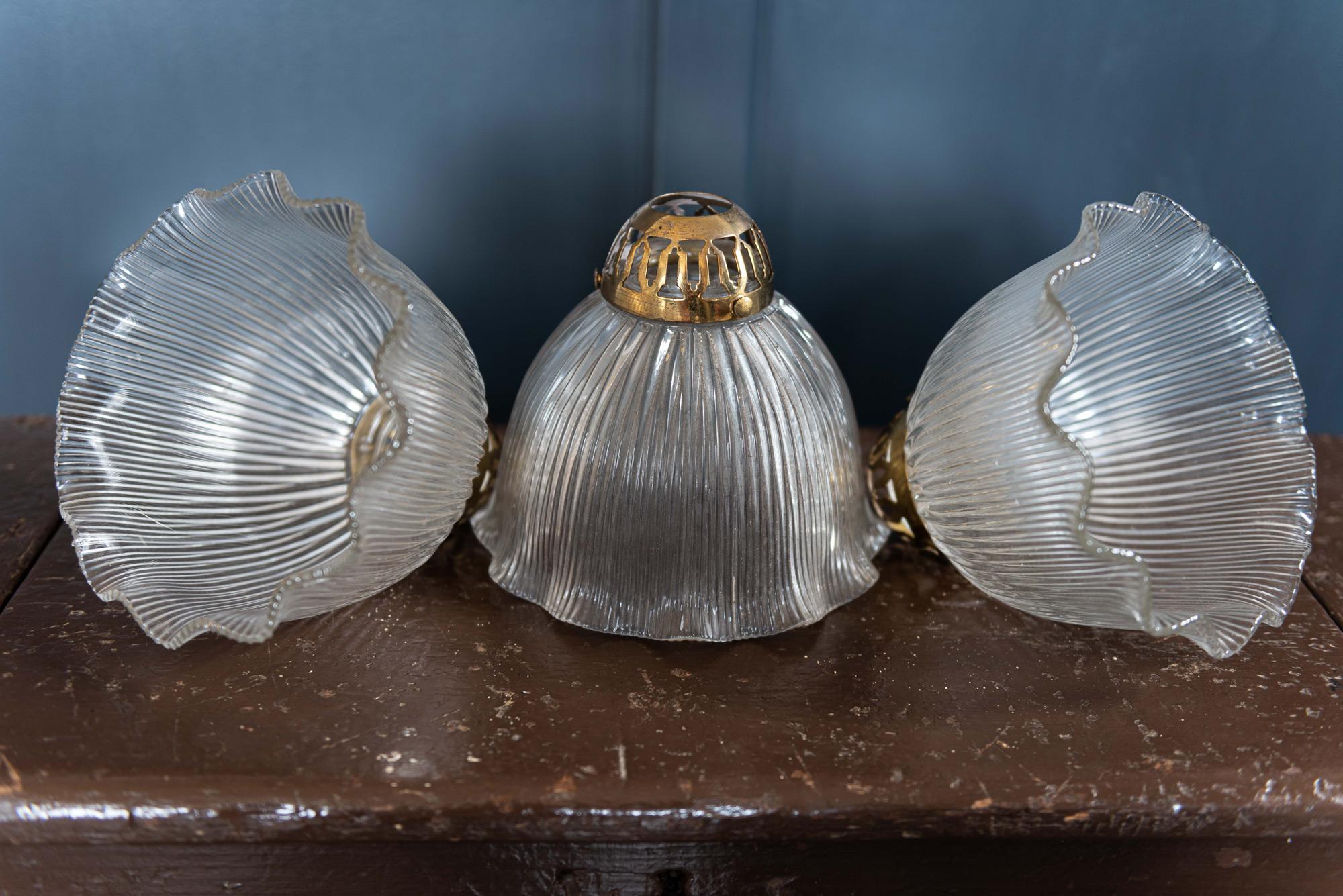 20th Century English Holophane Glass Pendant Shades, circa 1900 For Sale
