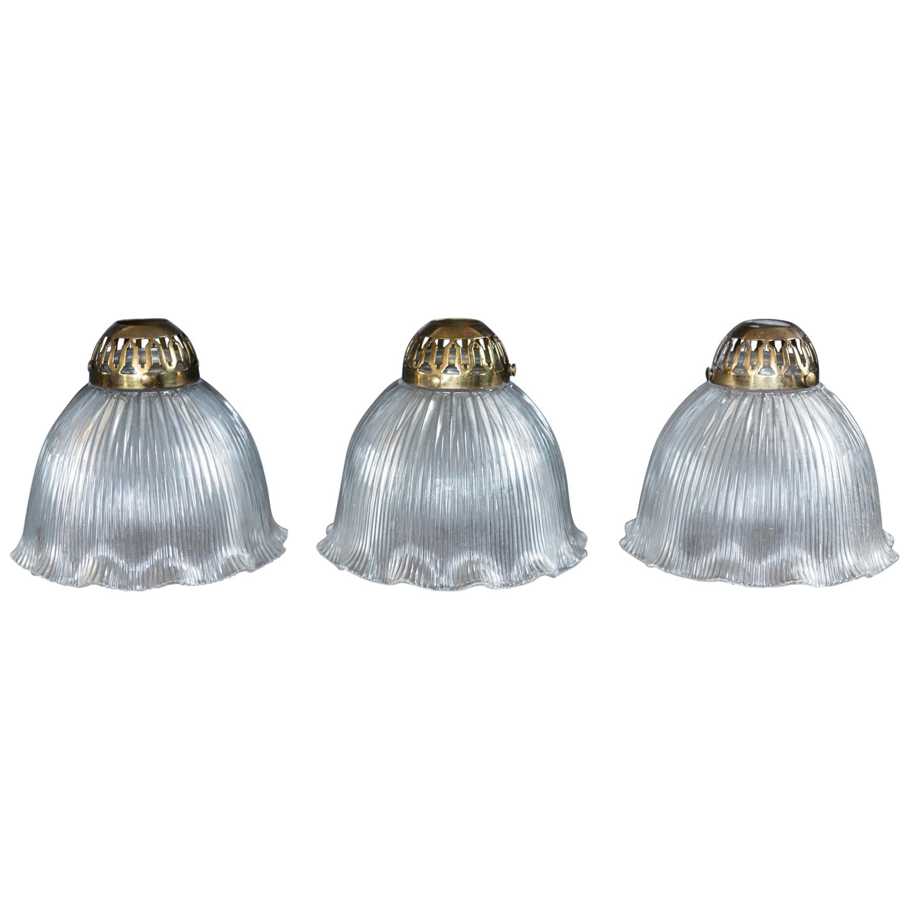 English Holophane Glass Pendant Shades, circa 1900 For Sale