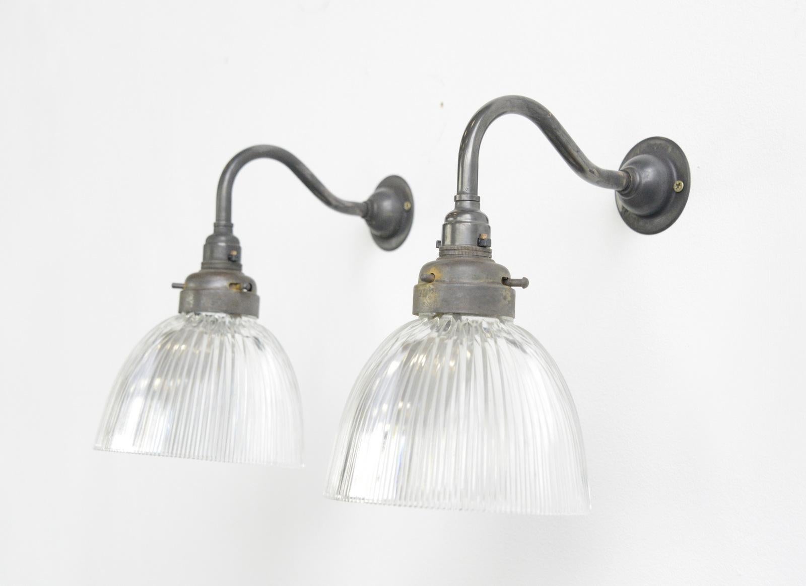 English Holophane Wall Lights, circa 1920s In Good Condition In Gloucester, GB