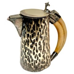 Used English Horn Handle And Silver Plate Pitcher