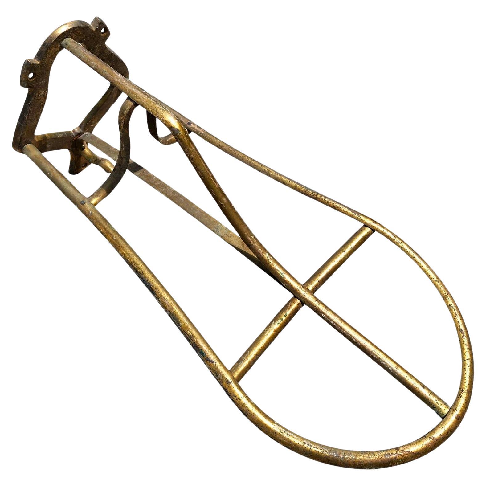 English Horse Saddle Wall Rack Solid Brass Vintage For Sale