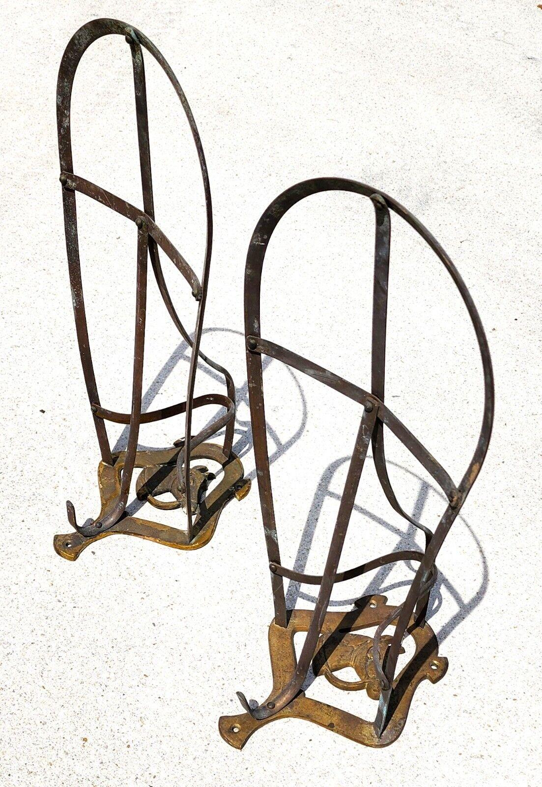English Horse Saddle Wall Rack Solid Brass Vintage Pair In Good Condition For Sale In Lake Worth, FL