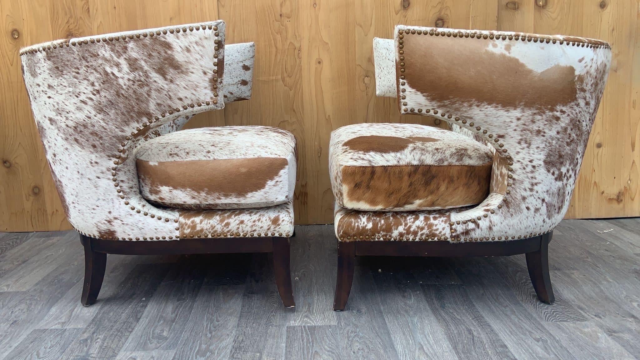 English Horseshoe Savoy Chairs Newly Upholstered in Brazilian Cowhide - Set of 2 2