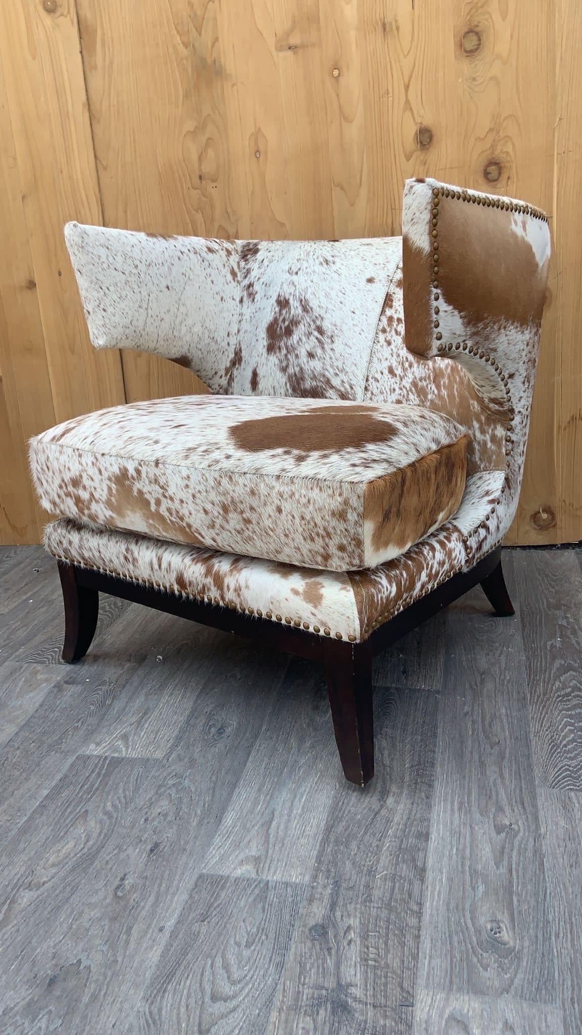English Horseshoe Savoy Chairs Newly Upholstered in Brazilian Cowhide - Set of 2 3