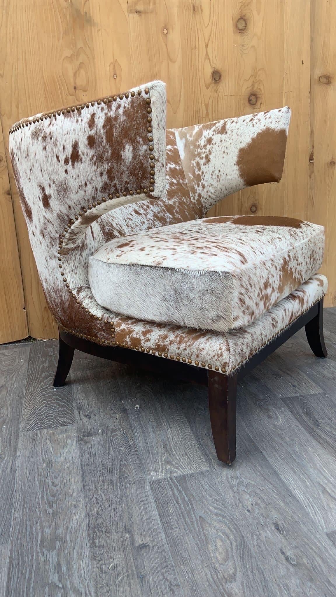 English Horseshoe Savoy Chairs Newly Upholstered in Brazilian Cowhide - Set of 2 4