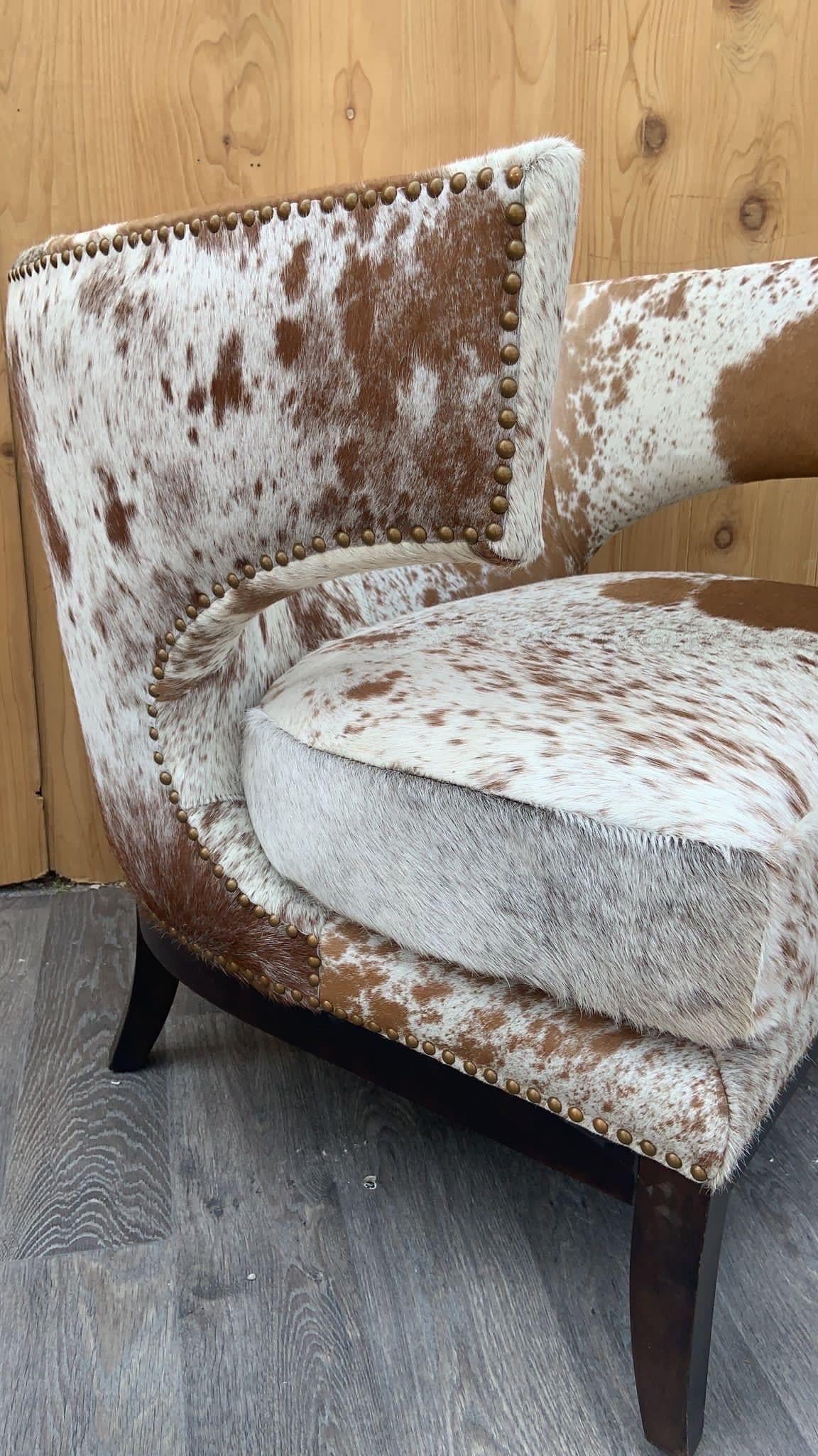 English Horseshoe Savoy Chairs Newly Upholstered in Brazilian Cowhide - Set of 2 6