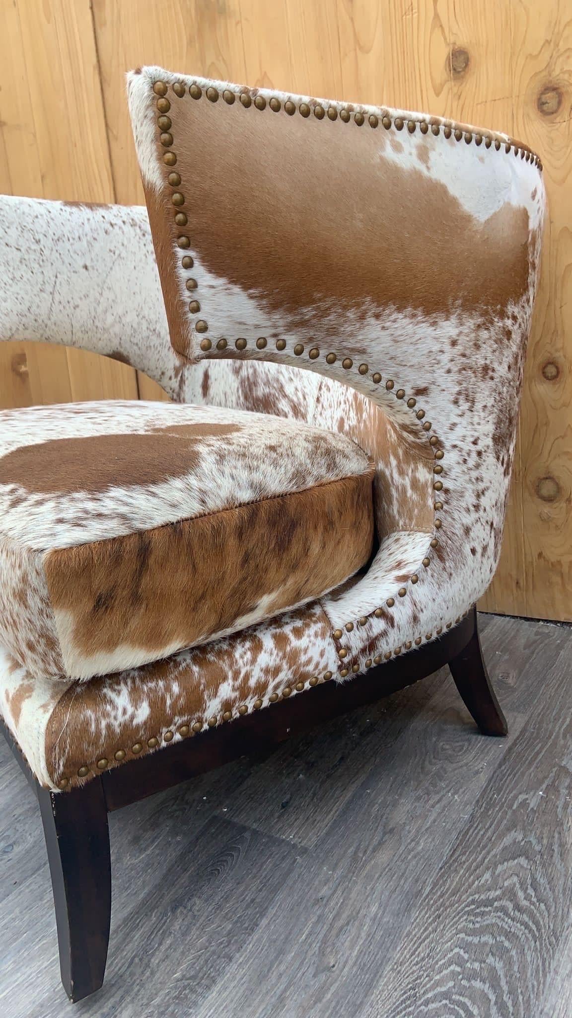 English Horseshoe Savoy Chairs Newly Upholstered in Brazilian Cowhide - Set of 2 7