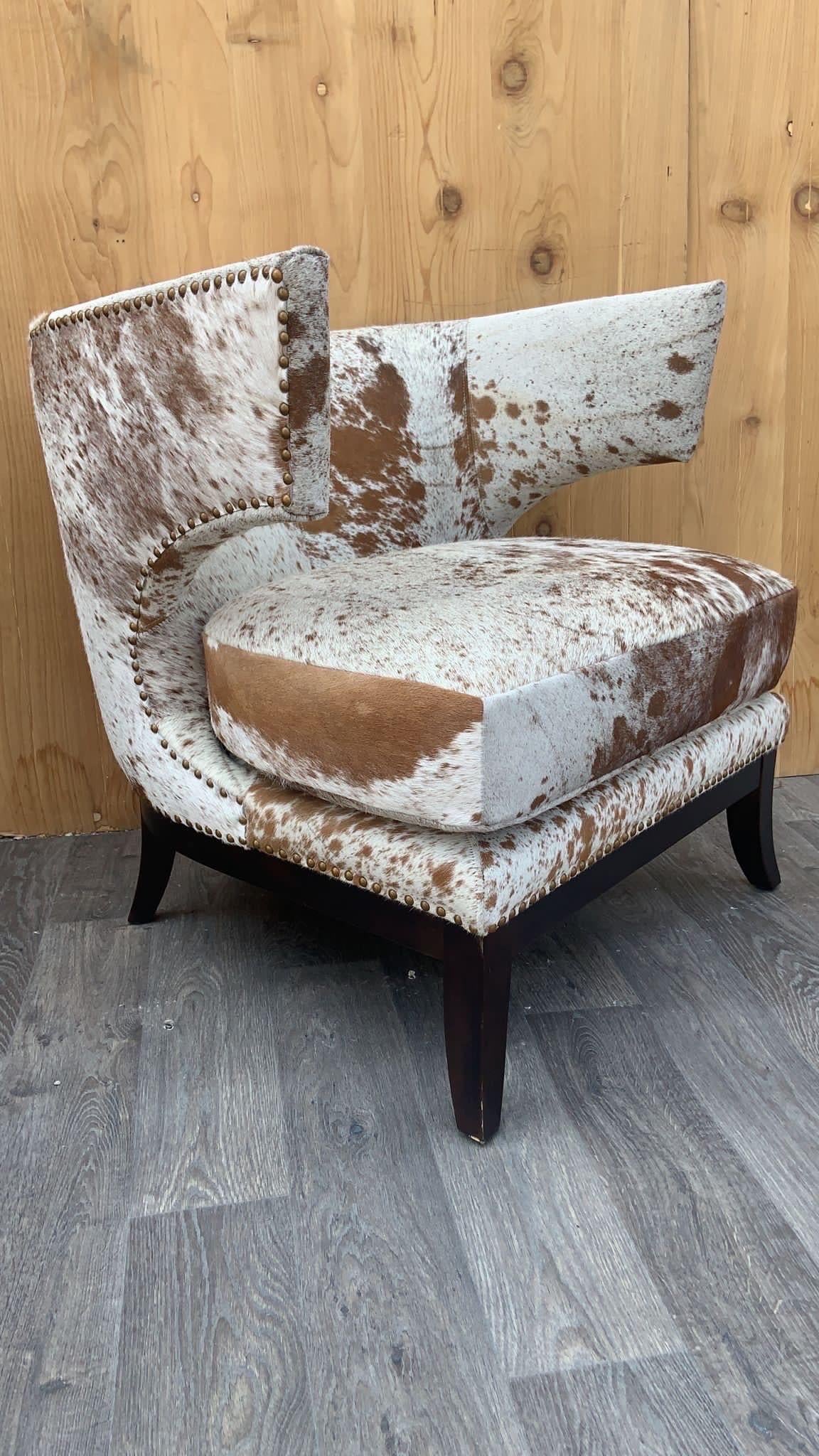 English Horseshoe Savoy Chairs Newly Upholstered in Brazilian Cowhide - Set of 2 10