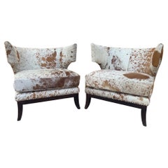 English Horseshoe Savoy Chairs Newly Upholstered in Brazilian Cowhide - Set of 2